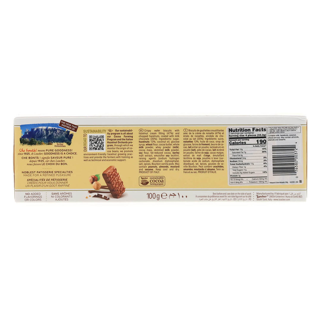 Patisserie Crème Noisette, Chocolate Coated Specialty, 3.53 oz. Box - Nutrition Facts Panel