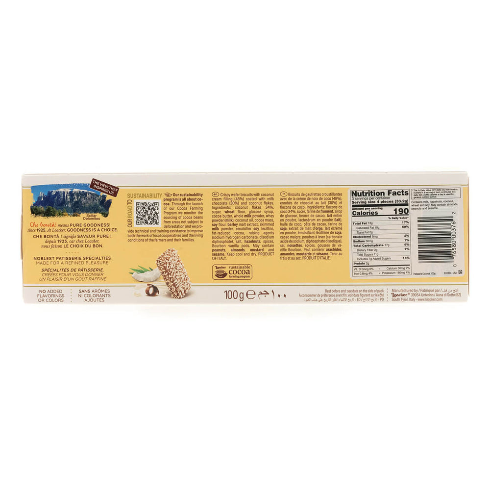 Patisserie Coconut, Chocolate Coated Specialty, 3.53 oz. Box  - Nutrition Facts Panel