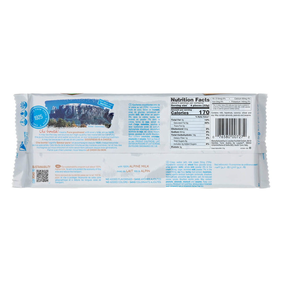 Classic Alpine Milk, Creme-Filled Wafer Cookies, 6.17 oz. Bag  - Nutrition Facts Panel