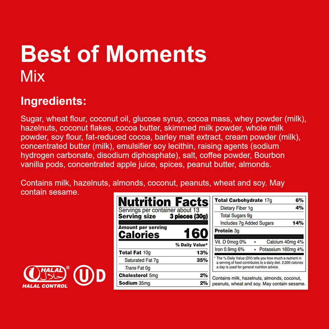 Best of Moments, Variety Pack of Wafers & Chocolates, 14.11 oz. Box - Nutrition Facts Panel