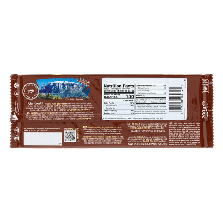 Gardena Chocolate, Chocolate-Enrobed Wafer Cookies, 7.05 oz. Bag - Nutrition Facts Panel