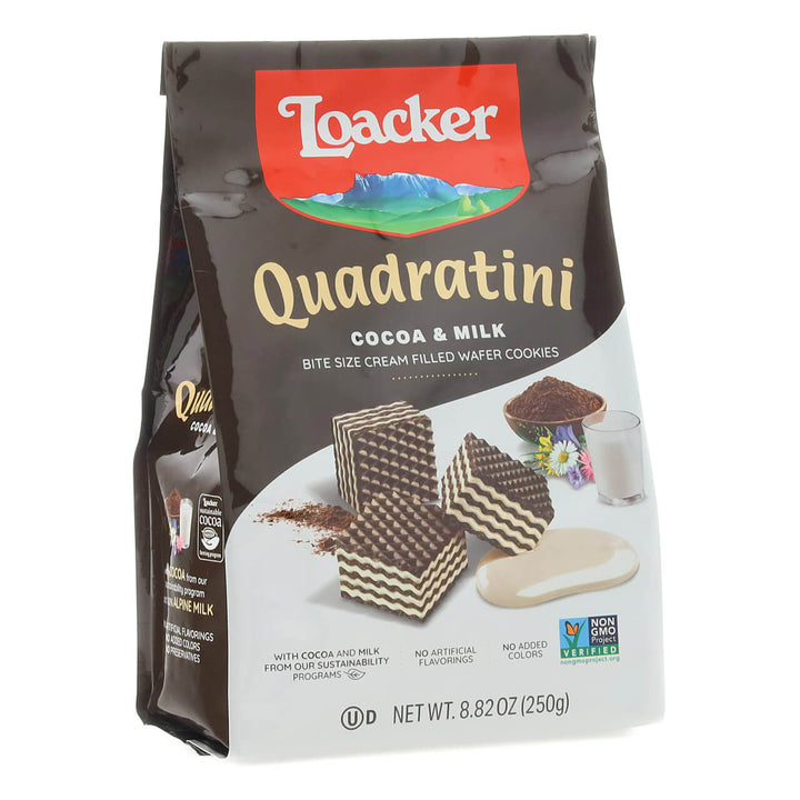 Quadratini Cocoa & Milk, Creme-Filled Wafer Cookies, 8.82 oz. Bag