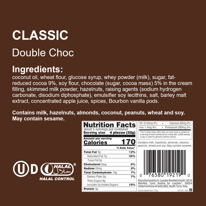 Classic Double Chocolate, Creme-Filled Wafer Cookies, 6.17 oz. Bag - Nutrition Facts Panel
