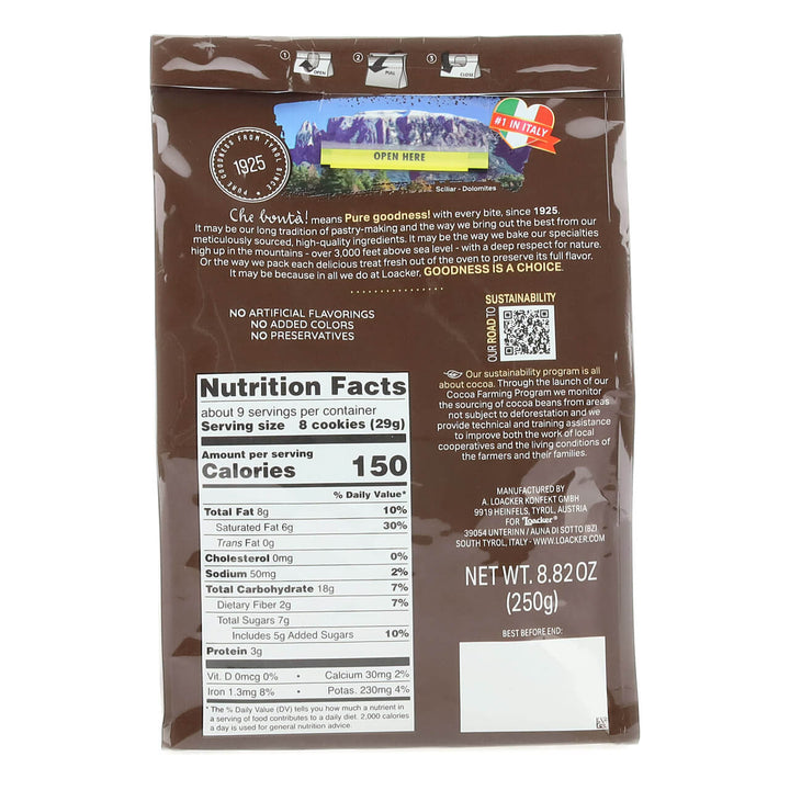 Quadratini Double Chocolate, Creme-Filled Wafer Cookies, 8.82 oz. Bag - Nutrition Facts Panel
